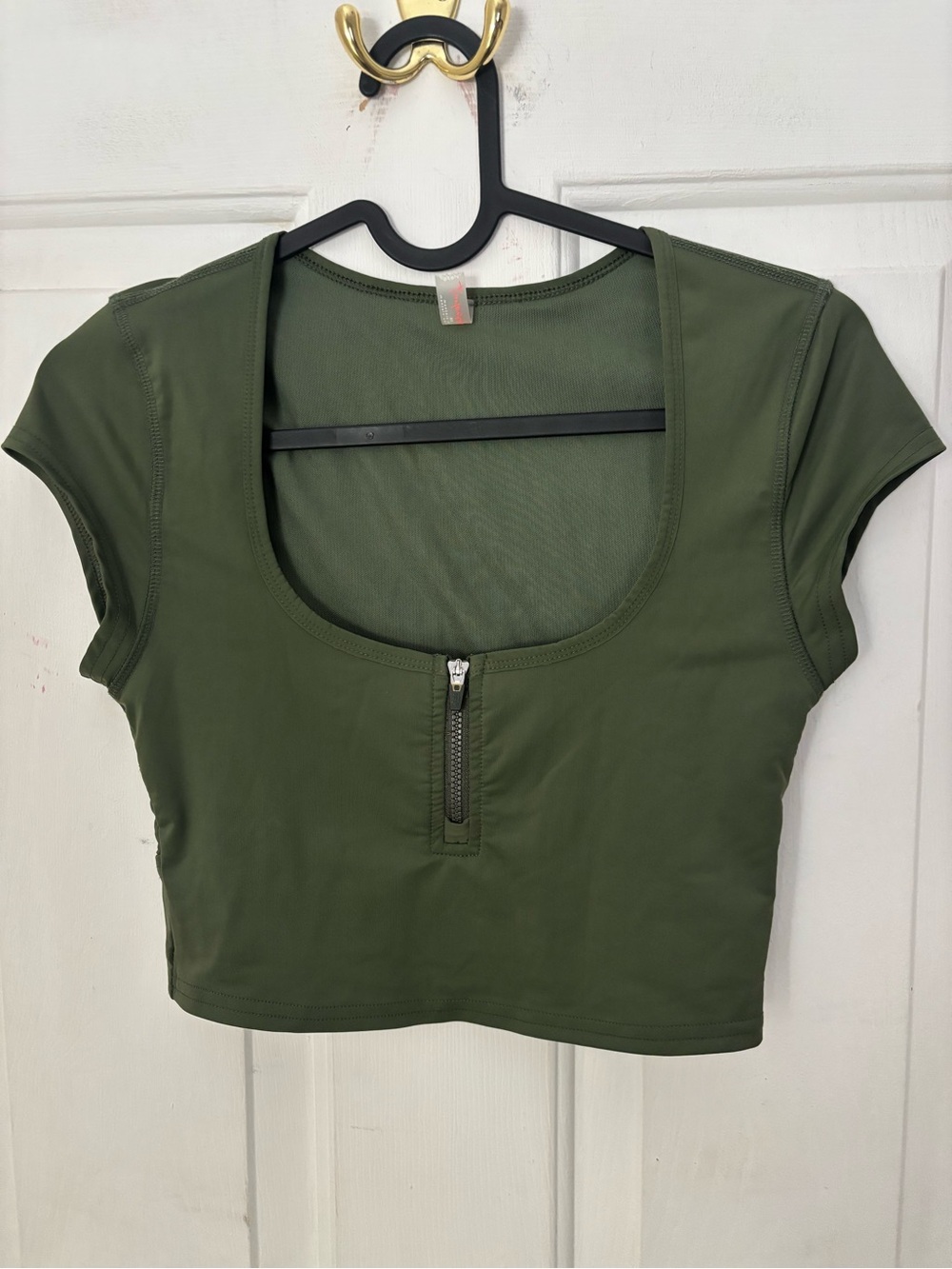 Free People Olive Zip-Front Crop Top